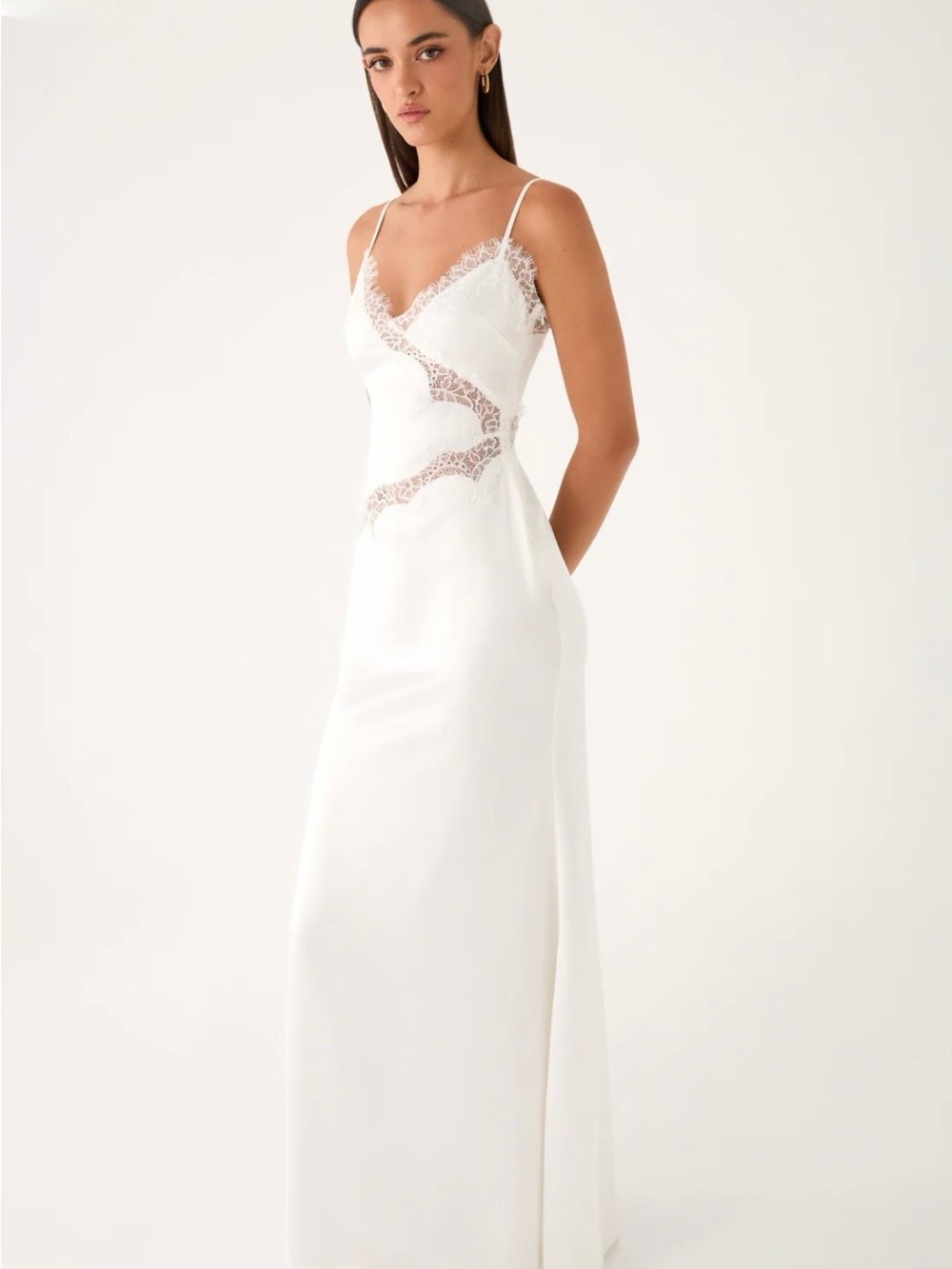 Peppermayo Velisse Maxi White Satin Lace Trim Slip Gown Dress 8 - Picture 2 of 9